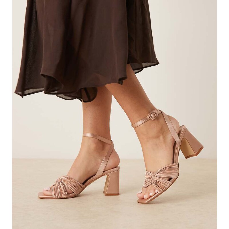 Be Mine Wide Fit Bridal Divaa plisse block heeled sandals in blush 115514431