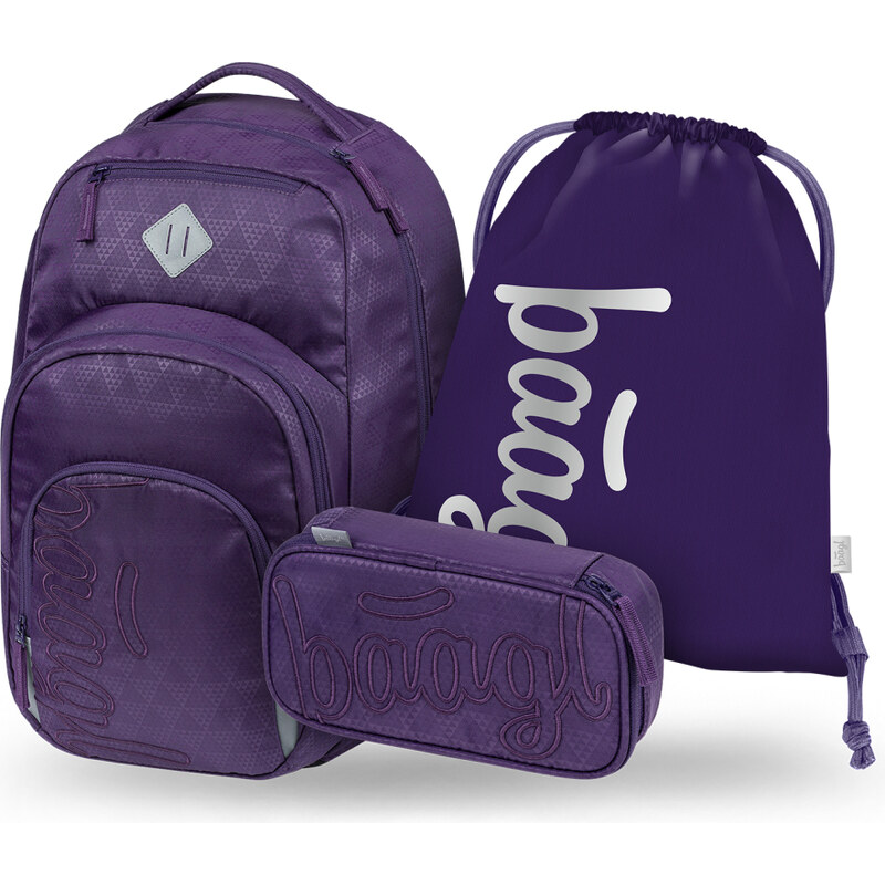 BAAGL 3 SET Coolmate Plum: batoh, penál, sáček