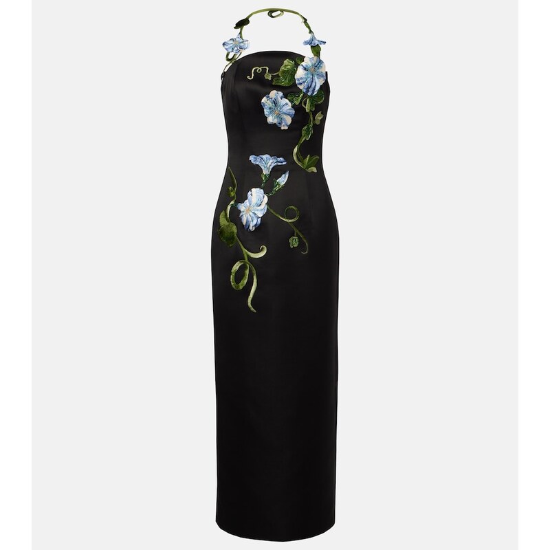 Leo Lin Floral-appliqué halterneck gown