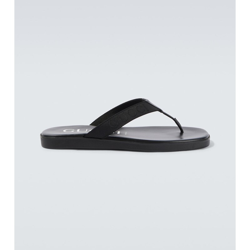 Gucci Logo canvas and leather thong sandals