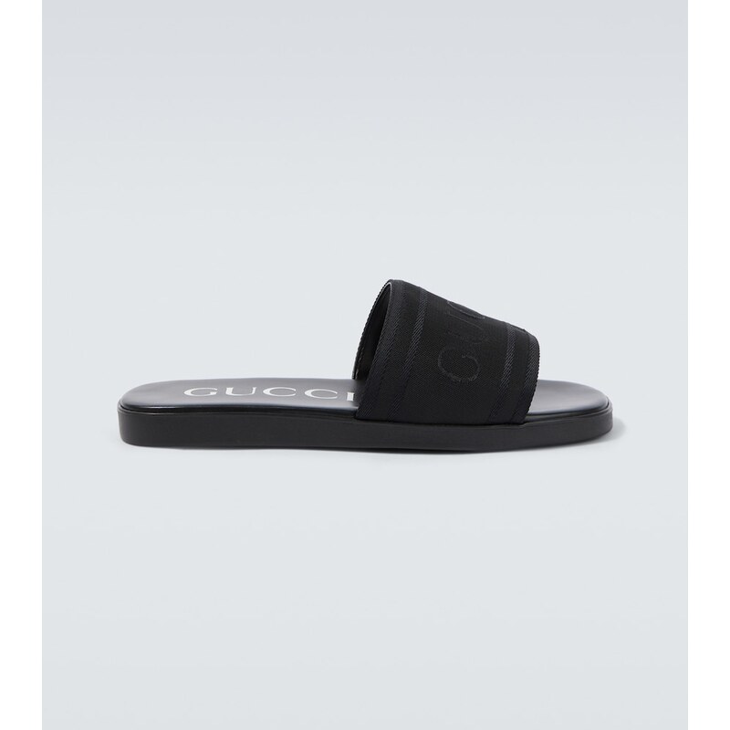 Gucci Logo canvas and leather slides