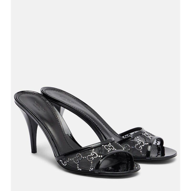 Gucci Erin GG embellished leather-trimmed mules