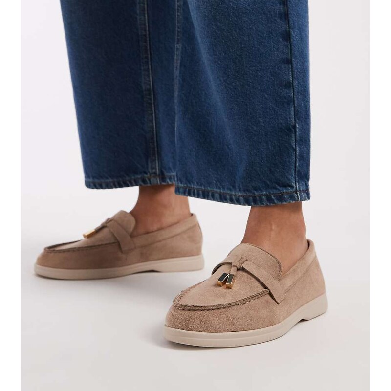 SEQWL Wide Fit loafer in taupe faux suede-Neutral 113380324
