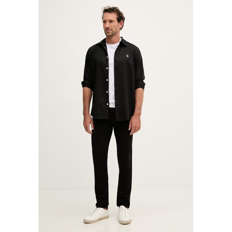 U.S. Polo Assn. safari košile pánská se lnem LINEN BLEND LS