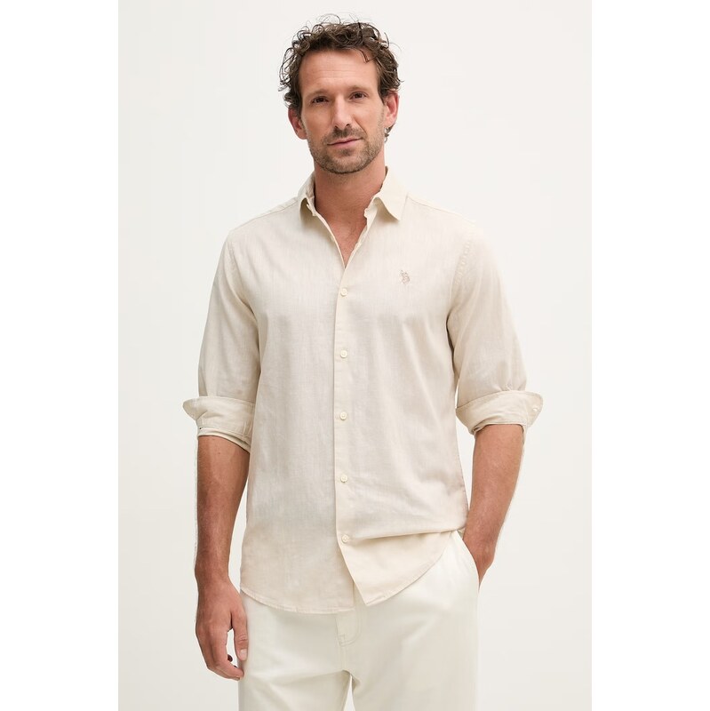 U.S. Polo Assn. safari košile pánská se lnem LINEN BLEND LS