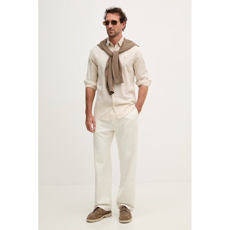 U.S. Polo Assn. safari košile pánská se lnem LINEN BLEND LS