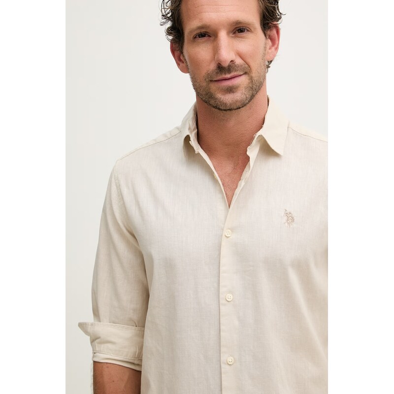U.S. Polo Assn. safari košile pánská se lnem LINEN BLEND LS