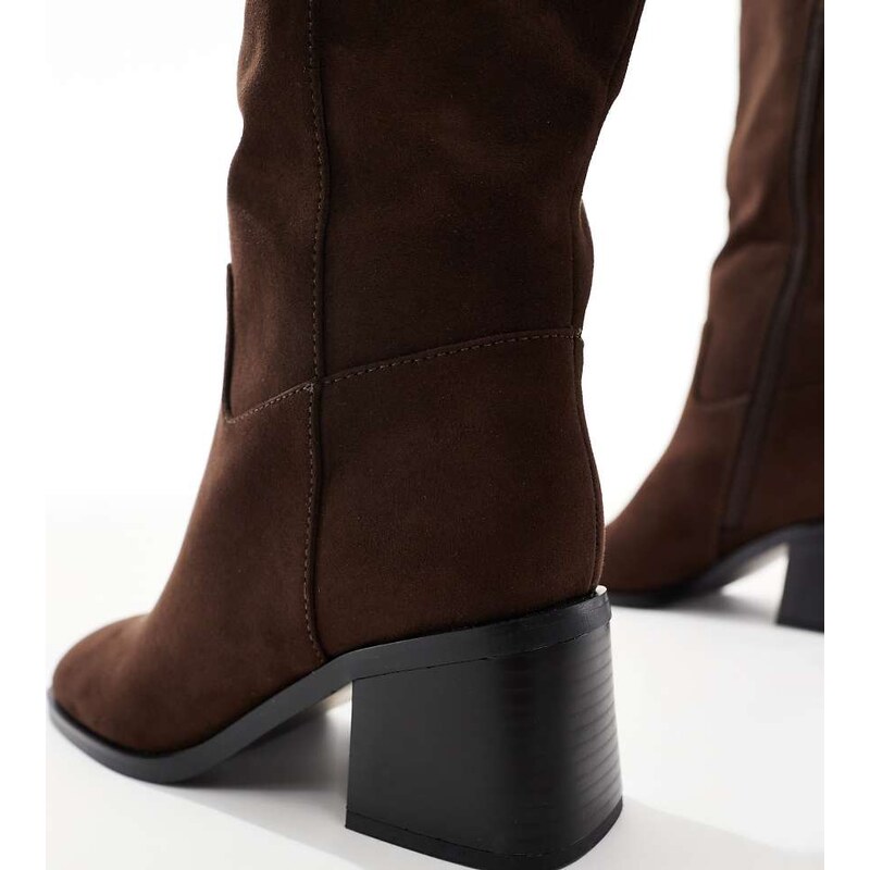 Schuh Dot Wide Fit knee boots in brown suedette
