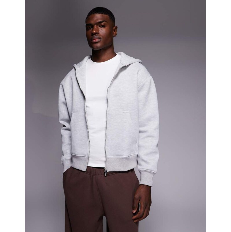 ASOS DESIGN heavyweight boxy relaxed zip through hoodie in scuba