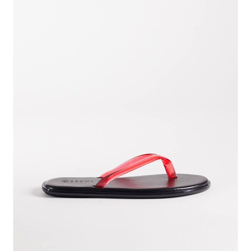 SEQWL Wide Fit jelly flip flops in black with red strap 115517656
