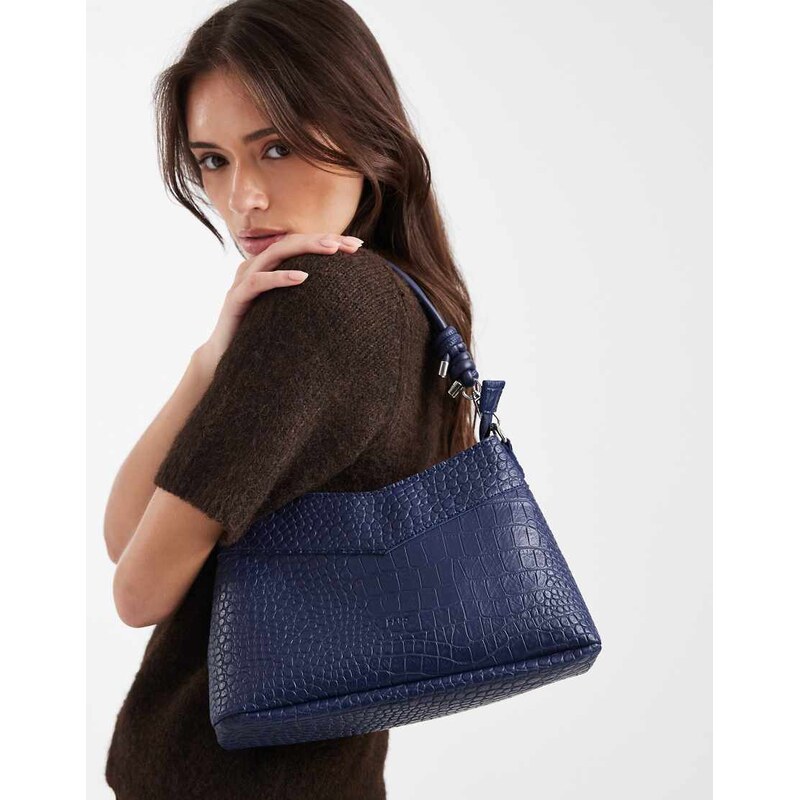 PASQ v top shoulder bag with crossbody strap in navy croc 114543926