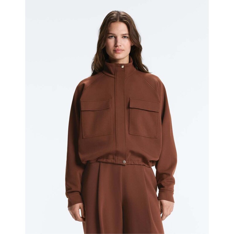 OYSHO Piqué jacket with cotton and pockets in coffee-Brown 114935218