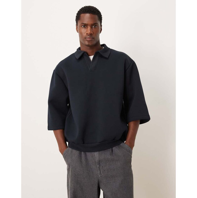 ASOS DESIGN heavyweight relaxed in scuba-style fabric polo 3/4 sleeve 114584414
