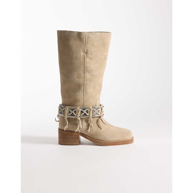 Bronx Ky-ley tassel detail western boots in suede oatmilk-Neutral 114543788