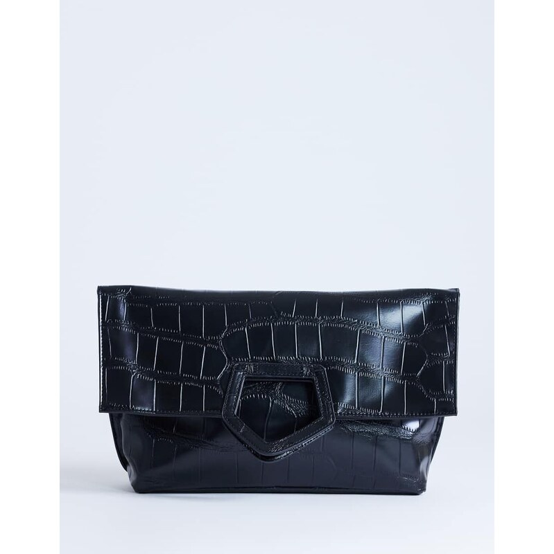 Topshop Gregry folded clutch bag in black croc 115517022