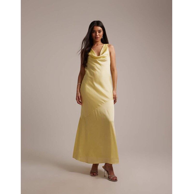 TFNC Bridesmaid satin cowl front and back maxi dress in lemon-Yellow 114088986