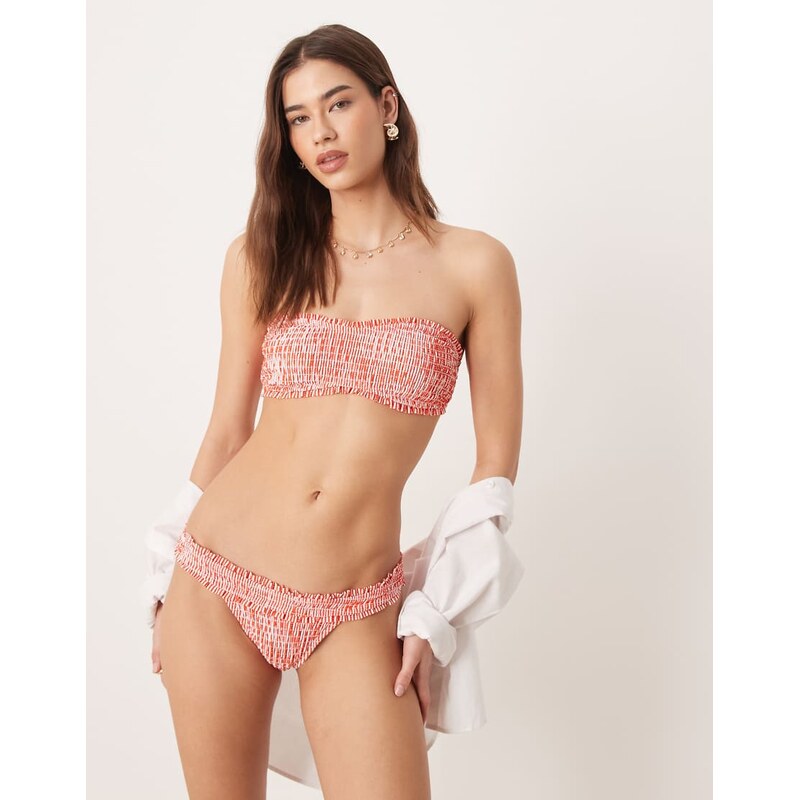 ASOS DESIGN Scarlet stripe shirred high leg bikini bottom in