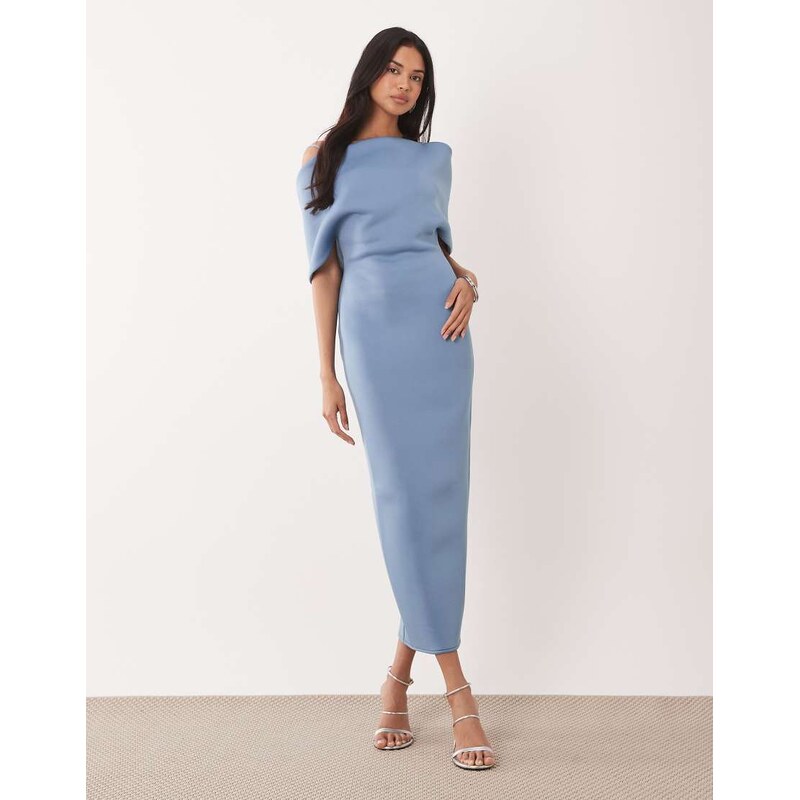 ASOS DESIGN deep bardot midi dress with cape back detail in