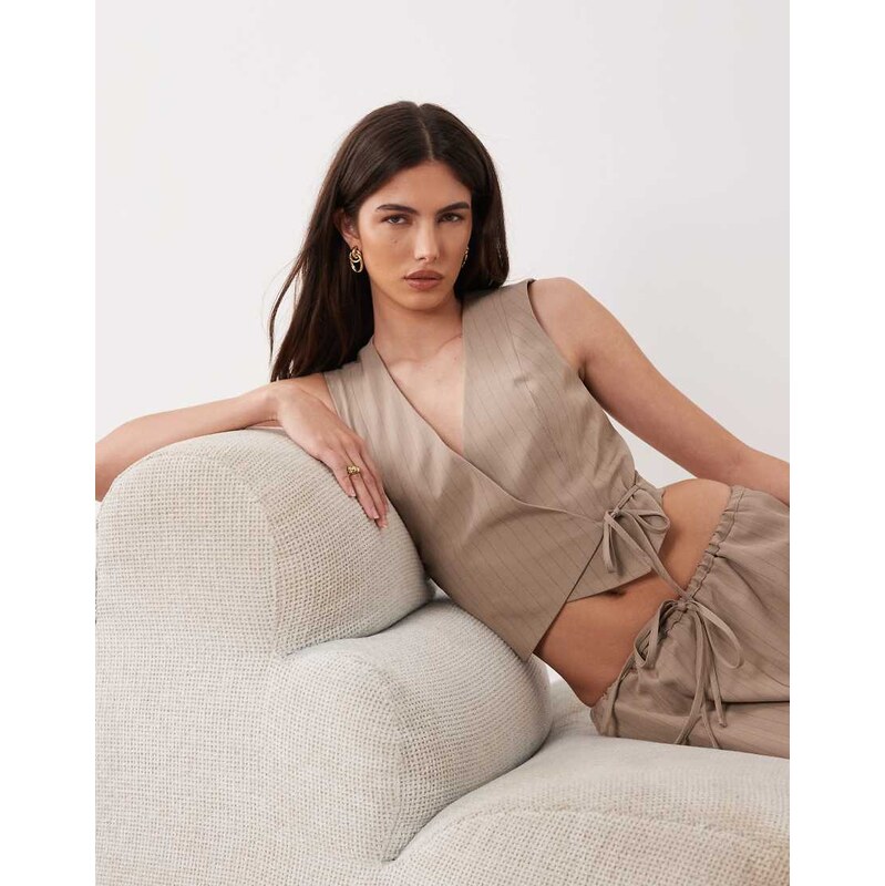 Miss Selfridge tailored wrap waistcoat co-ord in neutral