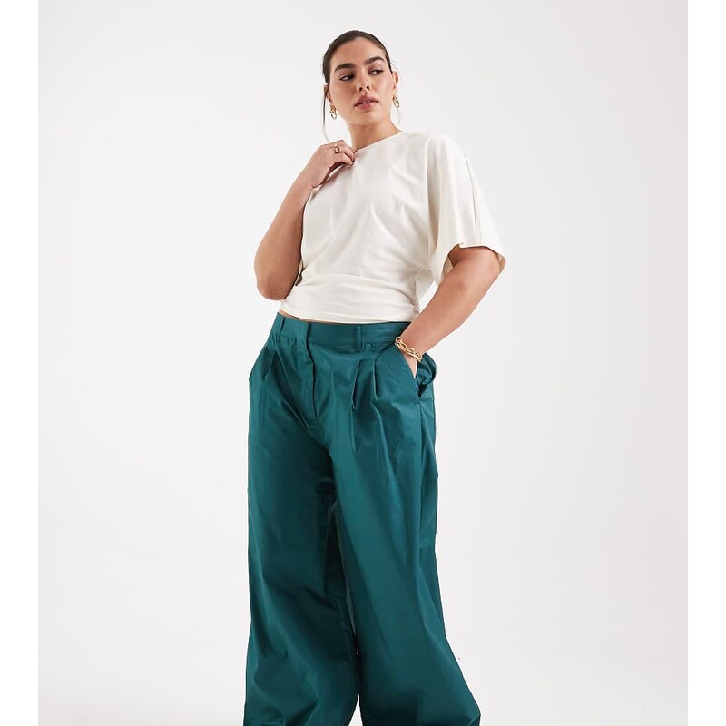 ASOS Curve ASOS DESIGN Curve wide leg trousers with turn up in