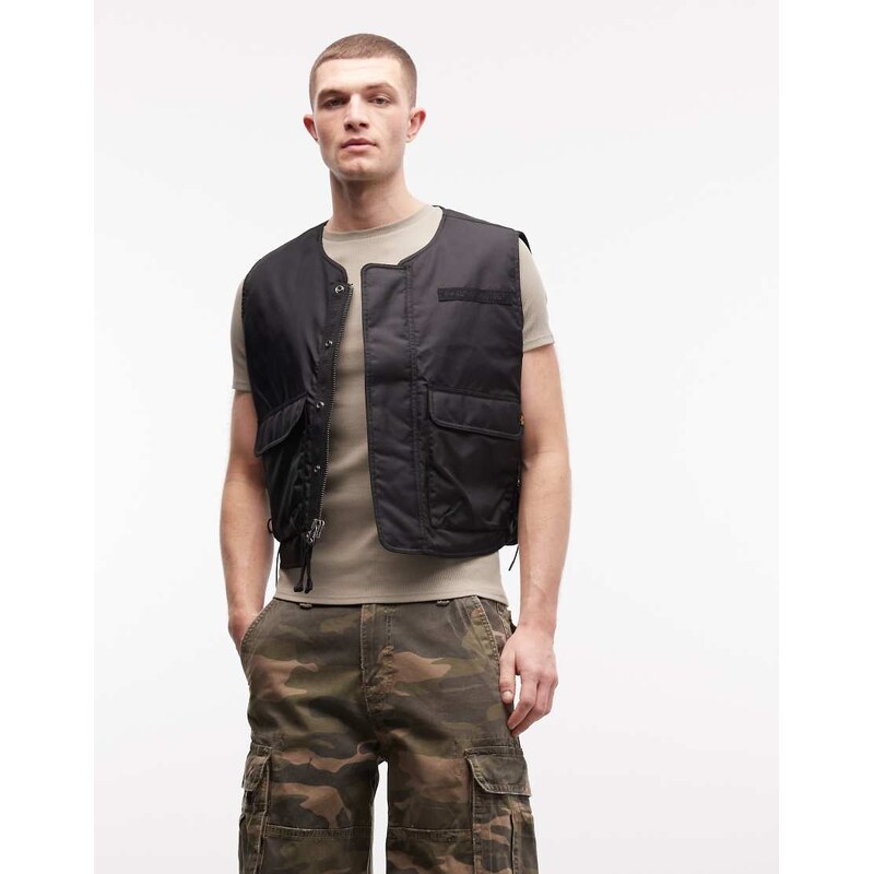 Alpha Industries gilet with side tie up detail in black 114543890