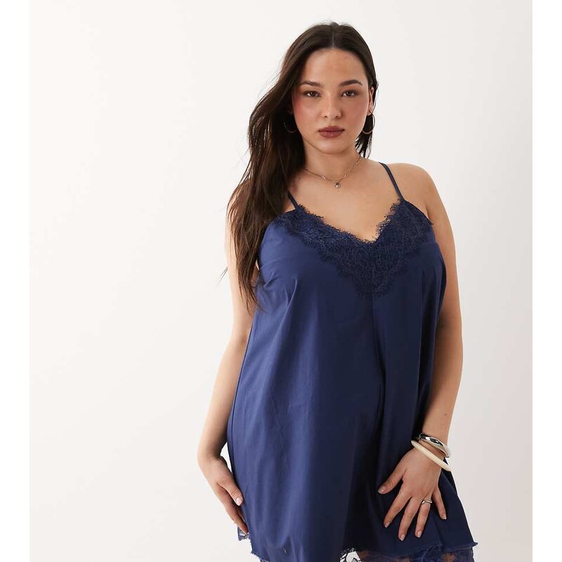 ASOS Curve ASOS DESIGN Curve cami v neck mini sundress with lace 115520823