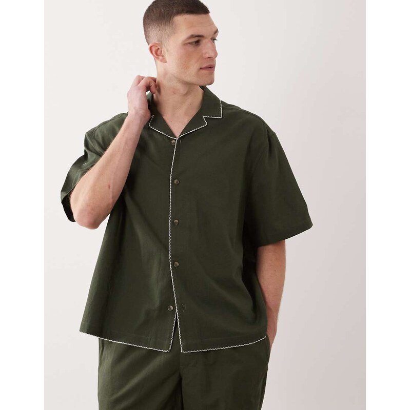 ASOS DESIGN co-ord oversized revere shirt with linen and