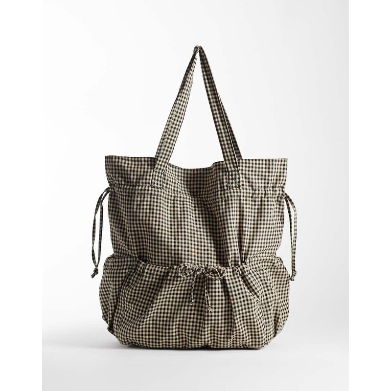 ASOS DESIGN ruched pocket tote bag in mono gingham-Multi