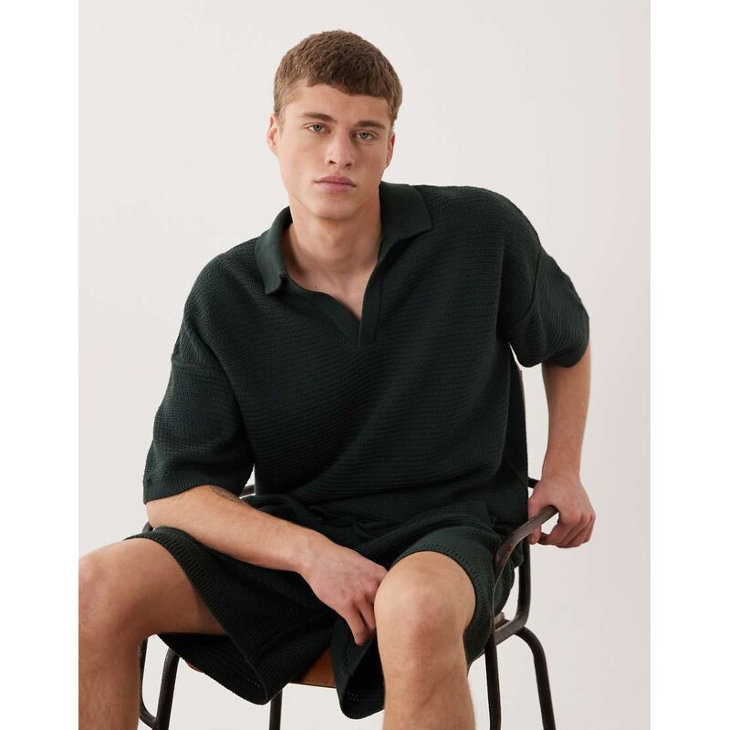 ASOS DESIGN oversized knitted co-ord notch neck in dark green