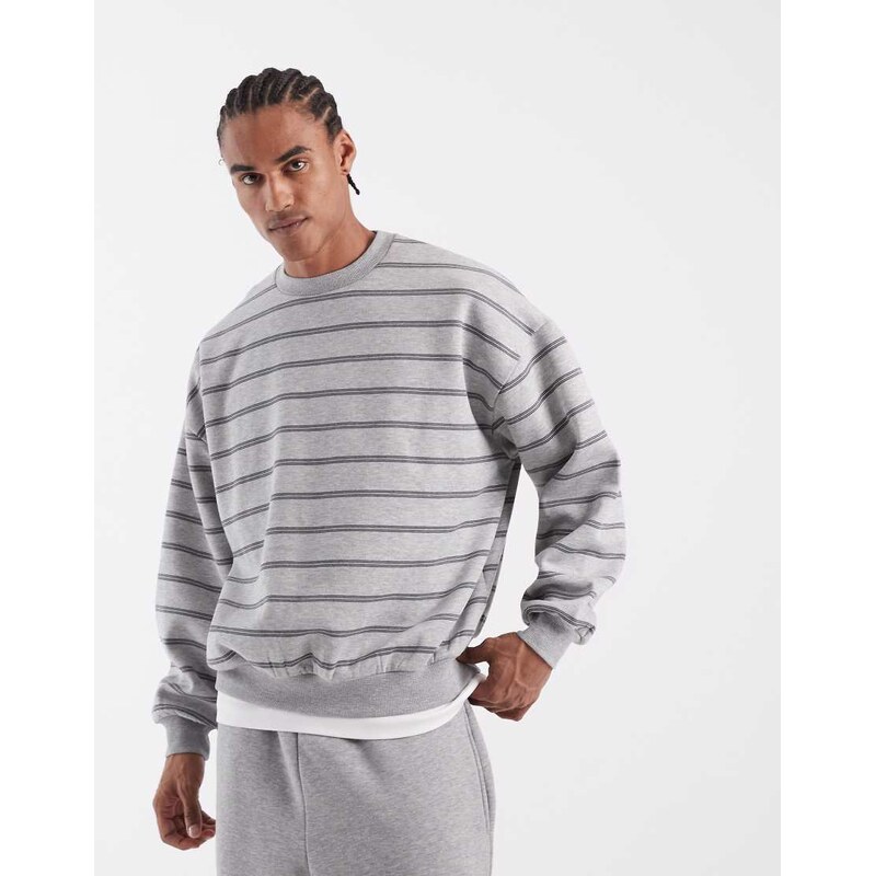 ASOS DESIGN extreme oversized stripe crew in grey marl