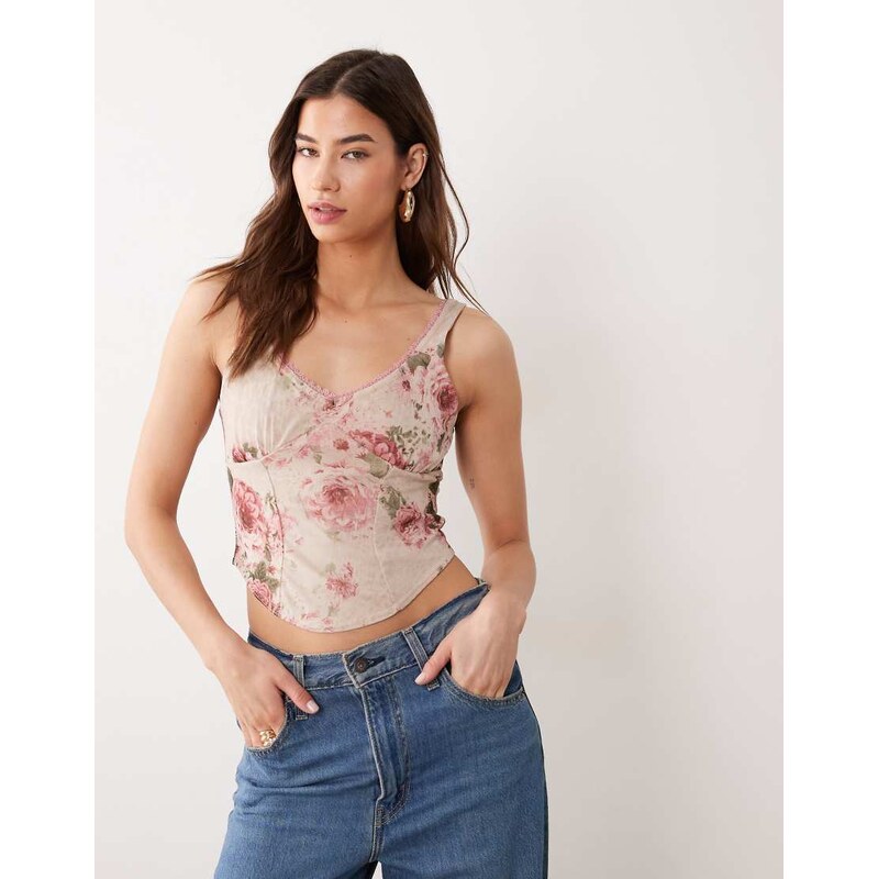 Miss Selfridge corset cami top in vintage floral print-Multi 114544032