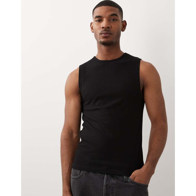 ASOS DESIGN muscle fit tank in black smart texture