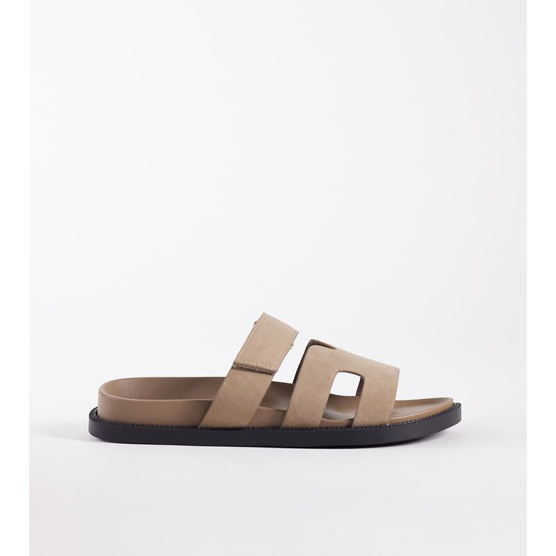 SEQWL Wide Fit Kidman sandals with straps in faux nubuck taupe - BEIGE 114712482