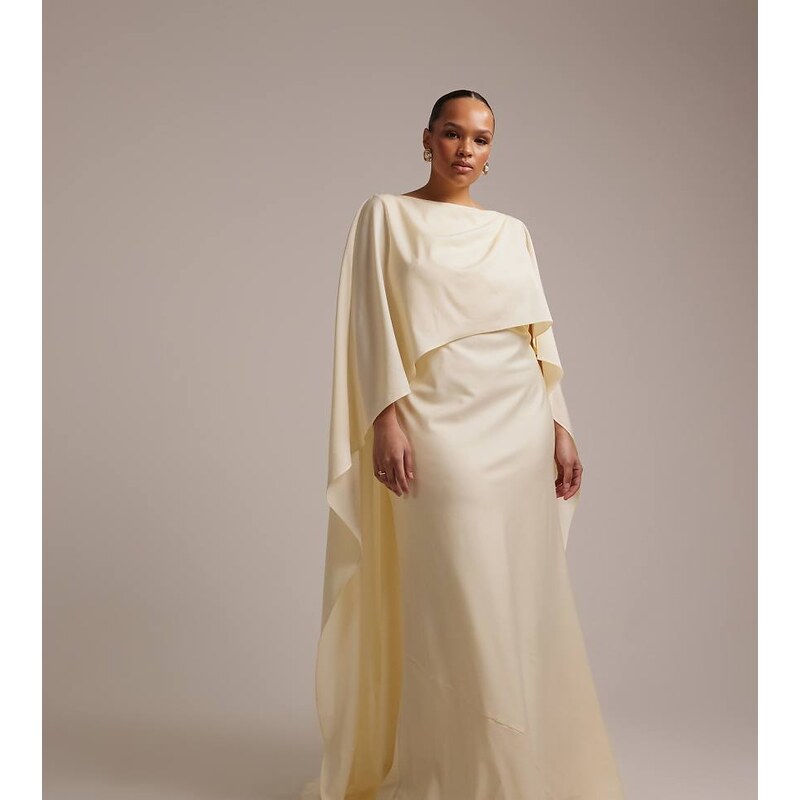 ASOS Curve ASOS DESIGN Curve cape overlay low back maxi wedding dress 114841320