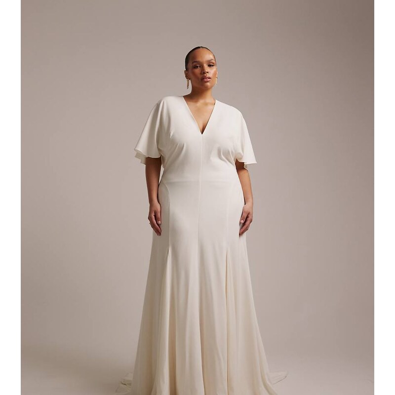 ASOS Curve ASOS DESIGN Curve bridal cape sleeve godet maxi dress in 114838034
