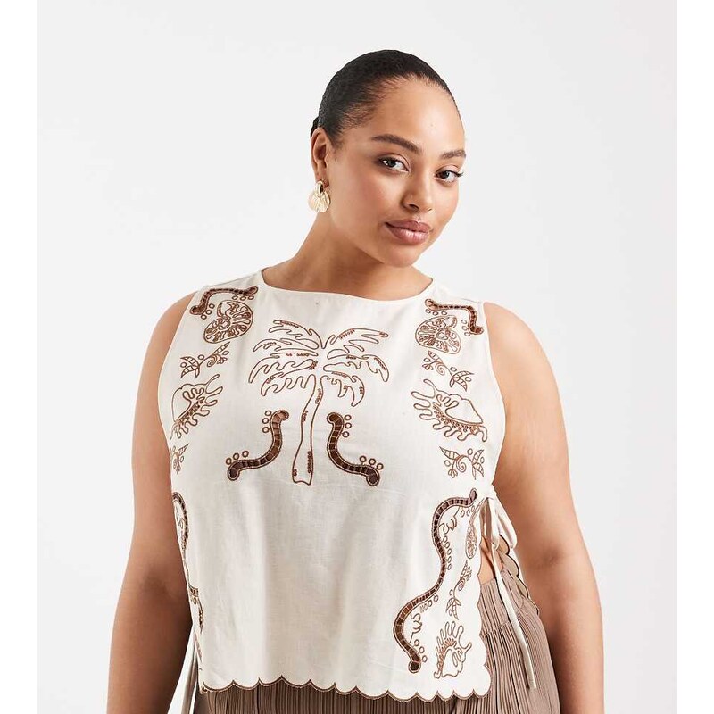ASOS Curve ASOS DESIGN Curve Angie Palm beach tropical embroidered tie 114781160