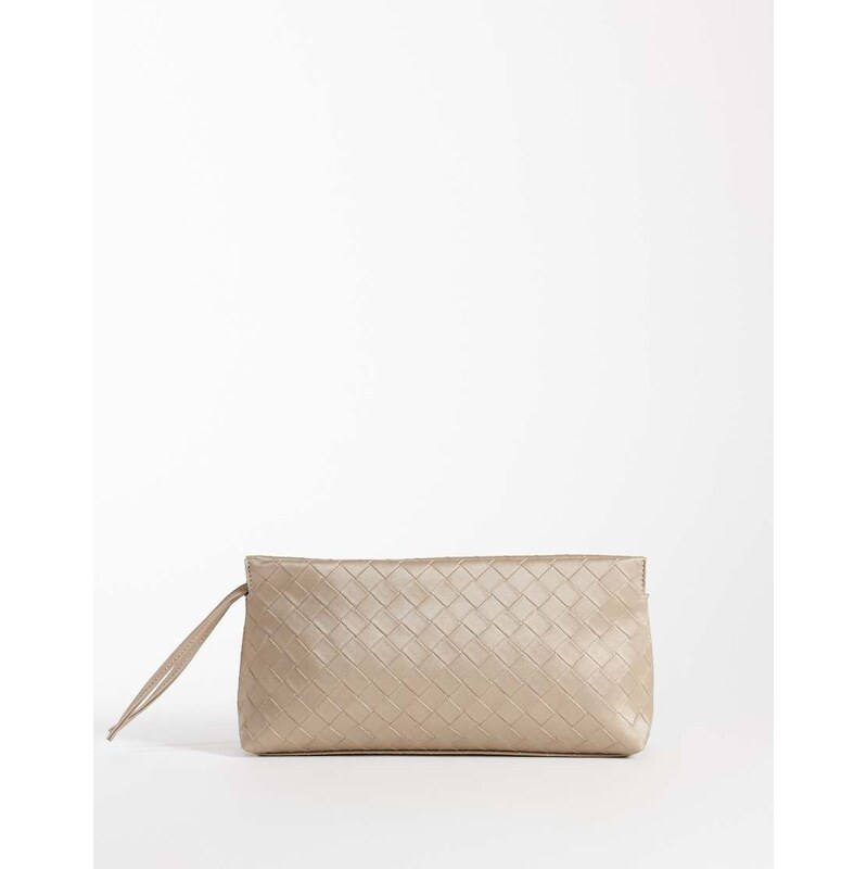 ASOS DESIGN weave zip top clutch bag in light metallic gold
