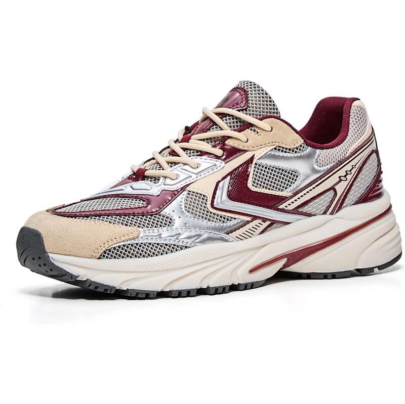 Bershka Tenisky béžová / burgundská červeň / stříbrná / bílá 114544593