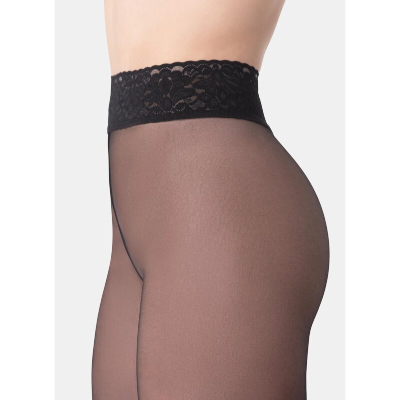 5 PACK: Punčochy s krajkovým pásem | nadotec KRÁSY | 30 DEN černá 114555523