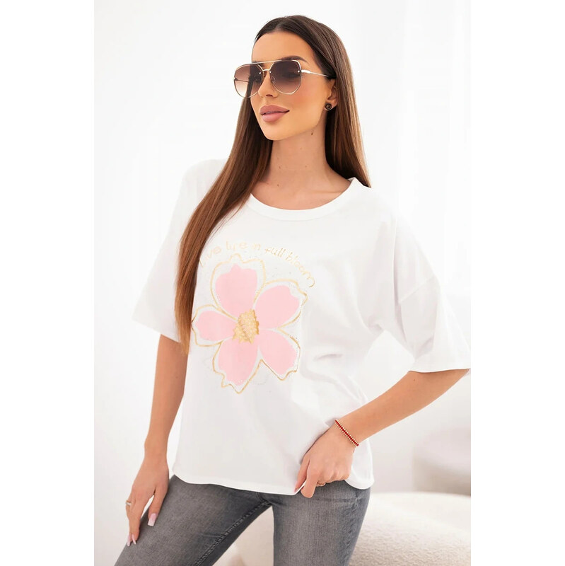 K-Fashion Dámská bavlněná oversize halenka s květinovým potiskem bílá 114556794