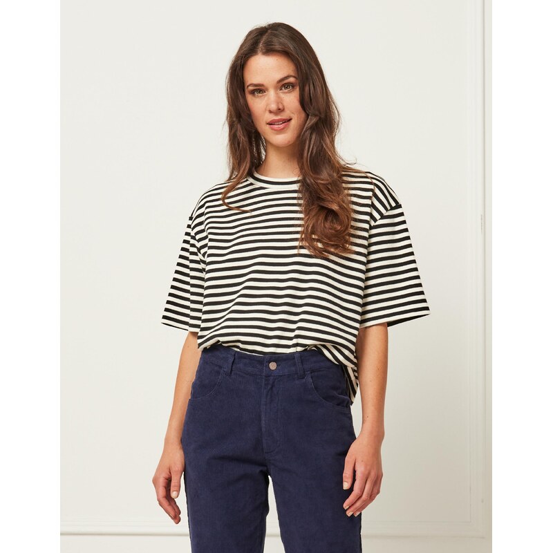 Studio Nila Triko Dora Black Ecru Stripe S