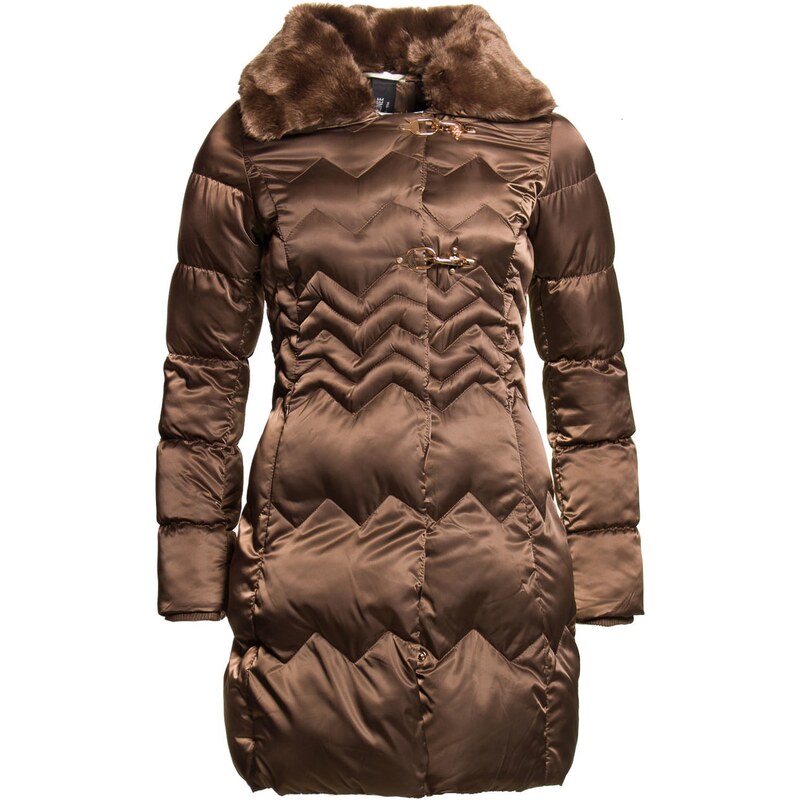 Dámská zimní bunda s chlupatým límcem - hnědá - XLDue Linee