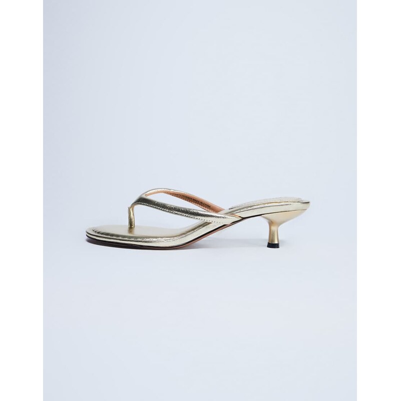 Topshop Axel toe thong mid heel sandal in gold 115515393