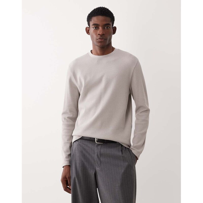 ASOS DESIGN long sleeve regular fit t-shirt in stone waffle