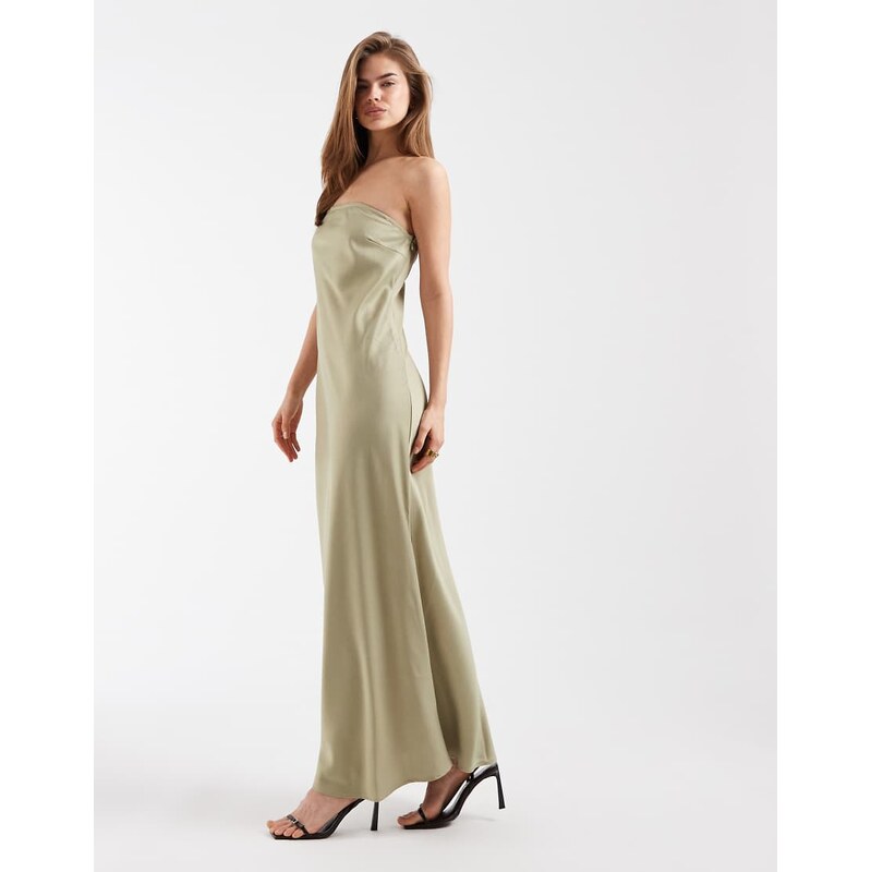 Object bandeau satin maxi dress in sage green 114561482