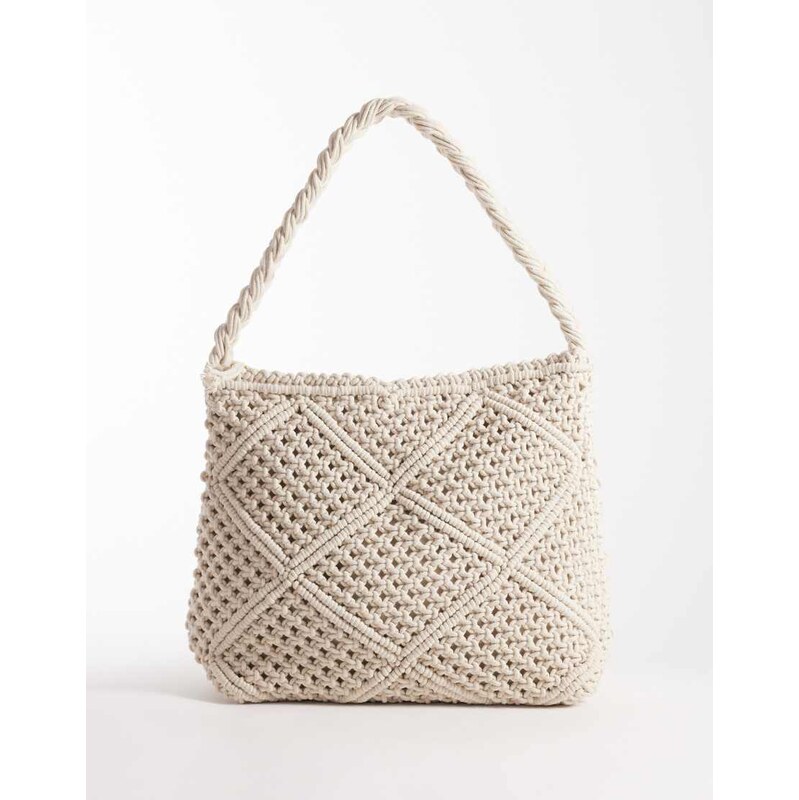 Accessorize macrame shoulder bag in cream-White