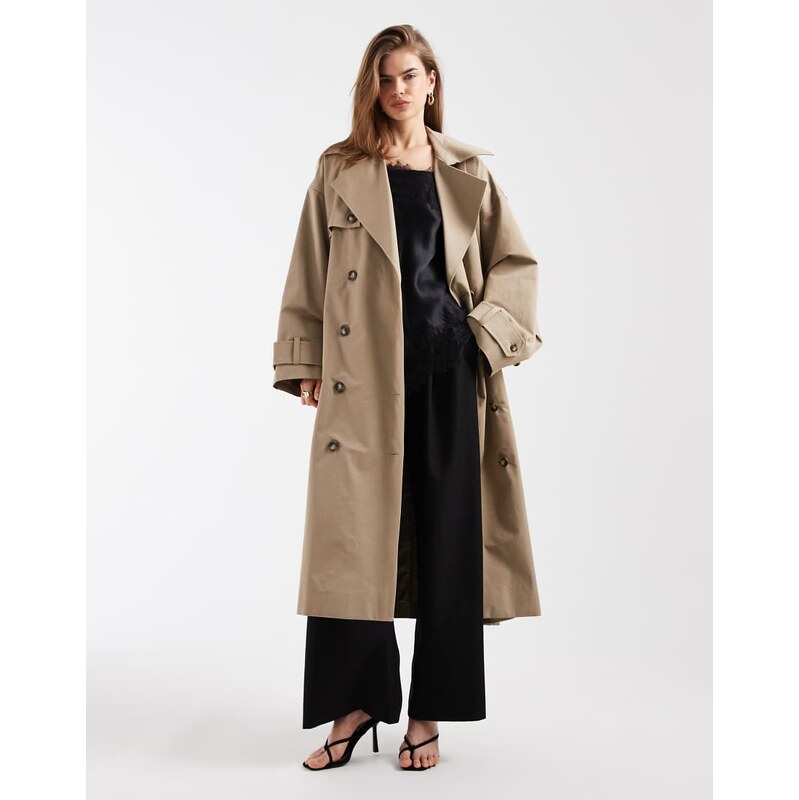 & Other Stories pure cotton midi length trench coat in beige-Neutral 114561491
