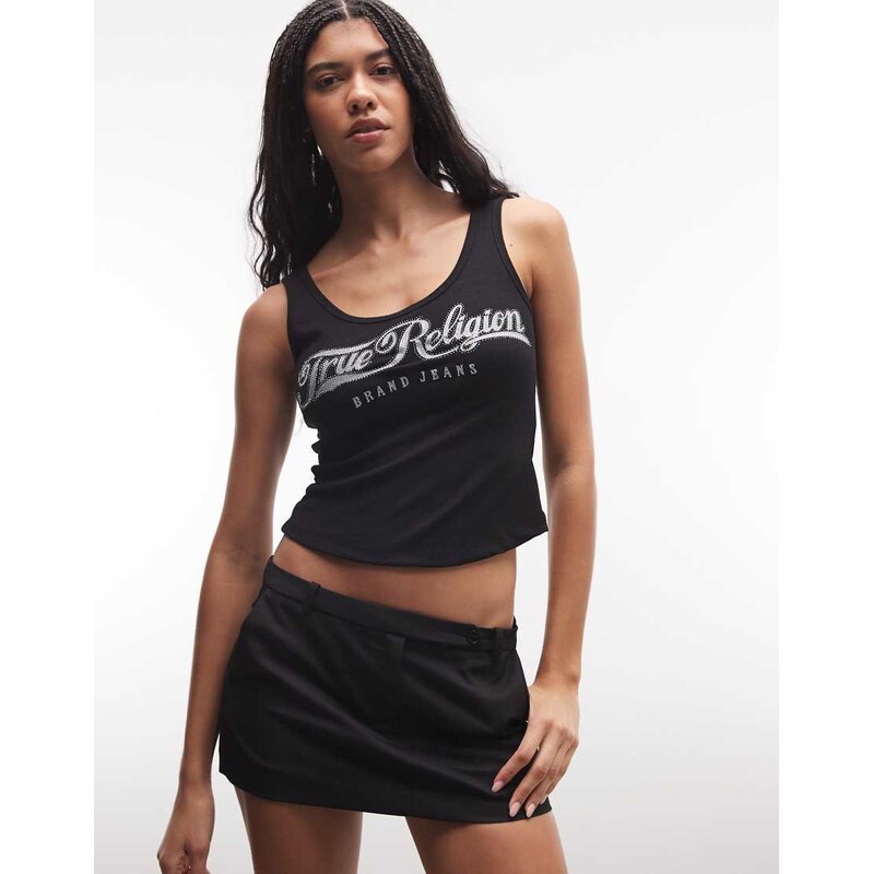 True Religion ribbed square neck tank top in jet black 114561502