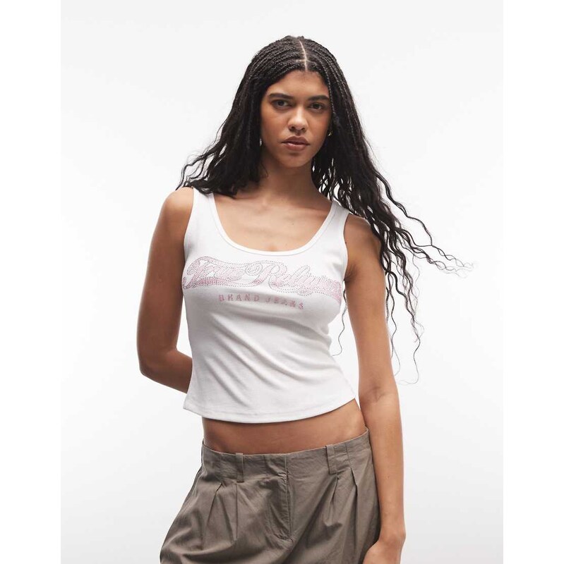 True Religion ribbed square neck tank top in jet optic white 114561503