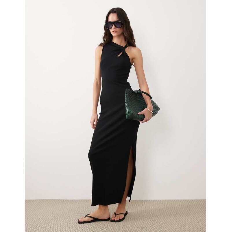 ASOS DESIGN ribbed halter neck midi dress with keyhole detail in